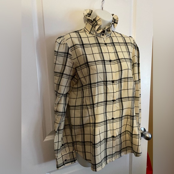 Lauren Ralph Lauren Button Up Long Sleeve Cotton Blouse Ivory Black Size MEDIUM - Picture 3 of 7